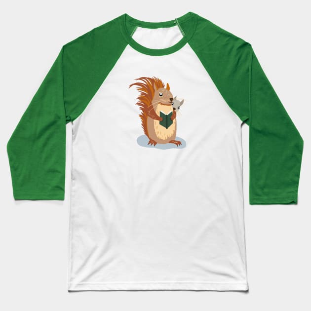 Squirrels Reading Baseball T-Shirt by Das Brooklyn